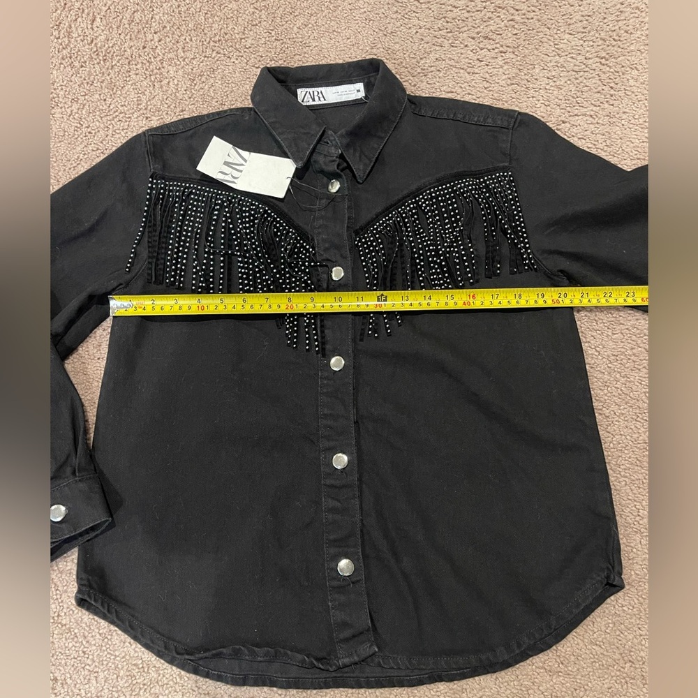 ZARA Studded Fringe Western Vibes Black Button-Down Denim  Jacket - Picture 5 of 10